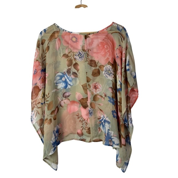 Forever 21 Beige Y2K Pink & Blue Floral Short Sleeve Top M - Picture 2 of 4